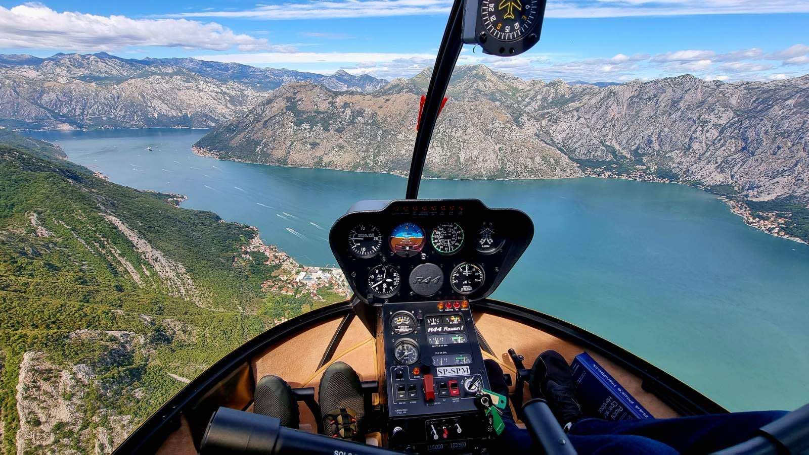Robinson helicopter cockpit over Montenegro